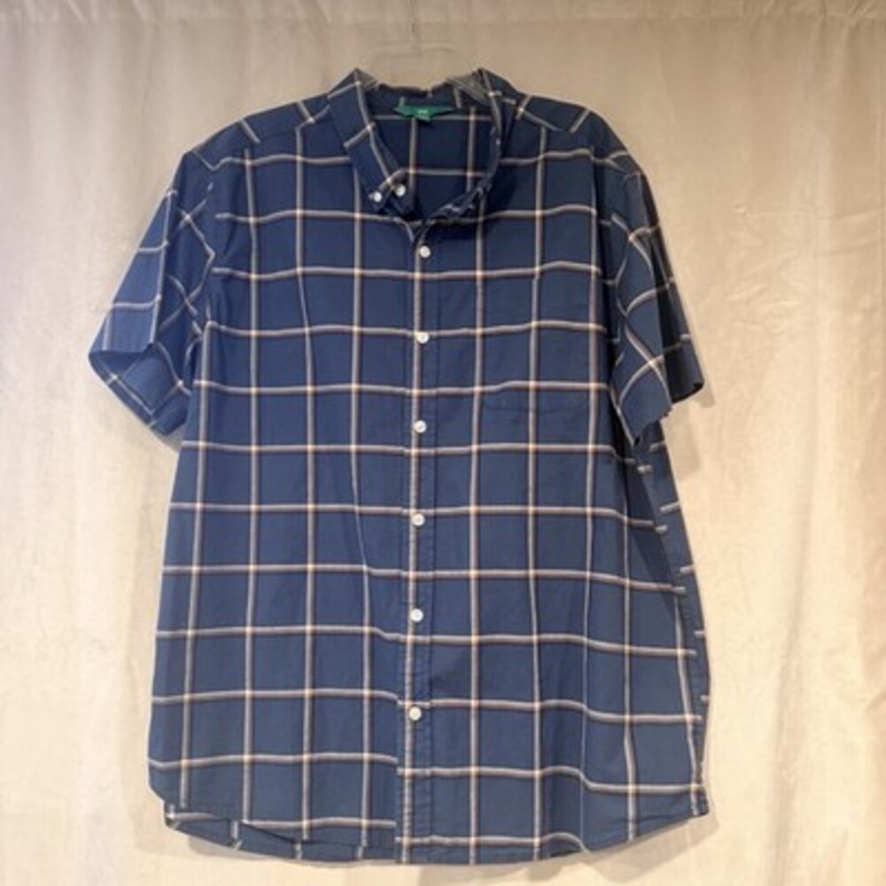 Men’s Dip Blue Plaid Short Sleeve Button Down Shirt Size XL On Trend